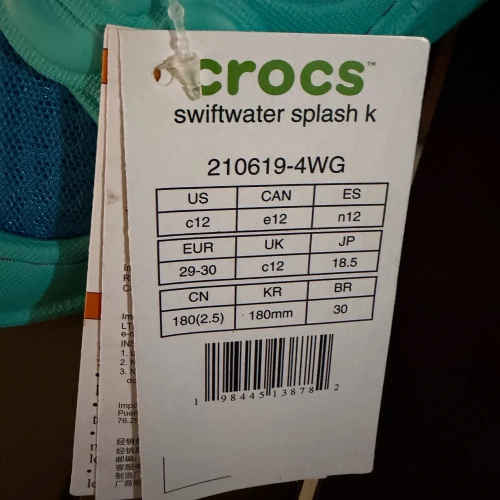 CROCS Kids c12 Aqua Slip-On Water Shoes in Teal & Blue